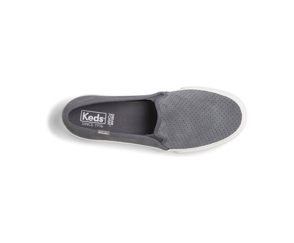 Slip On Γυναικεια - Keds Double Decker Perf Suede - Γκρι - PNHQS1907